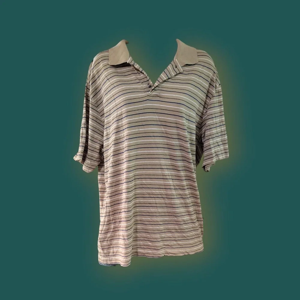 Vintage knights bridge brown,blue, white striped short sleeve polo shirt